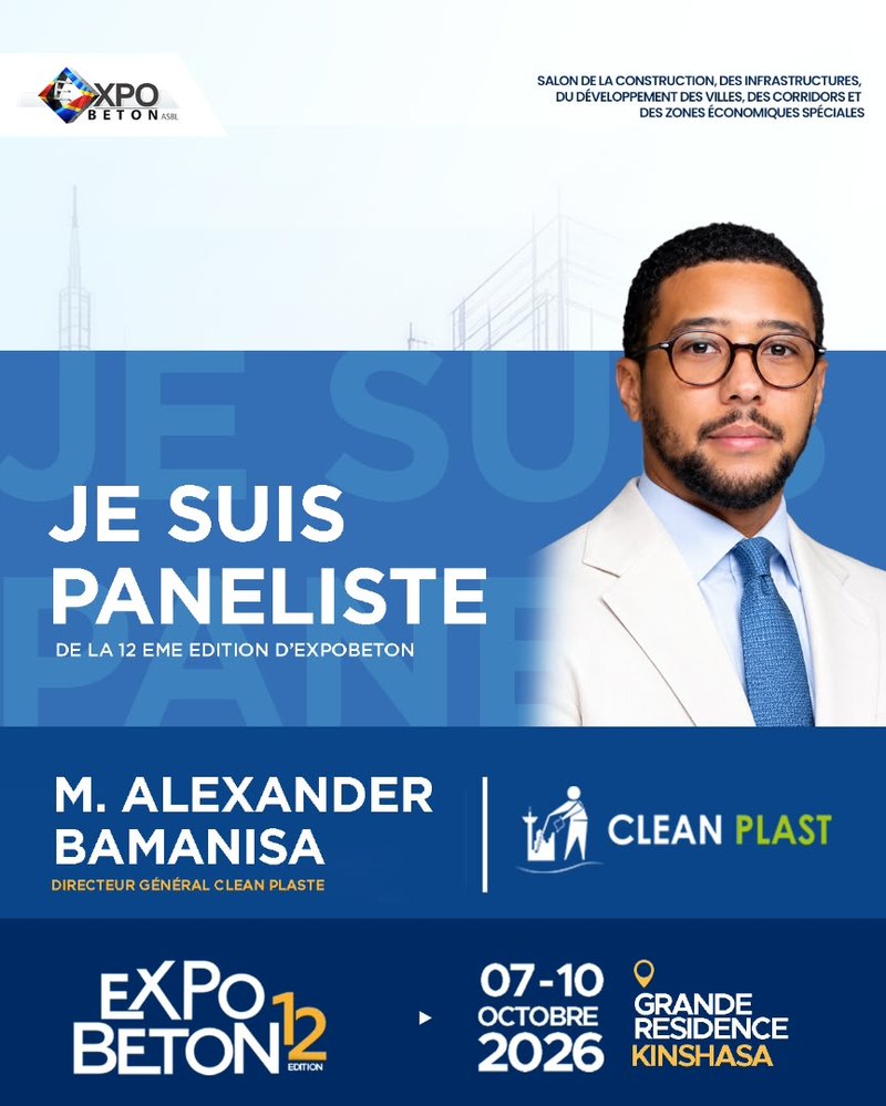 M. Alexander Bamanisa, Directeur General de Clean Plaste, paneliste de la 12eme edition d’ExpoBeton RDC.