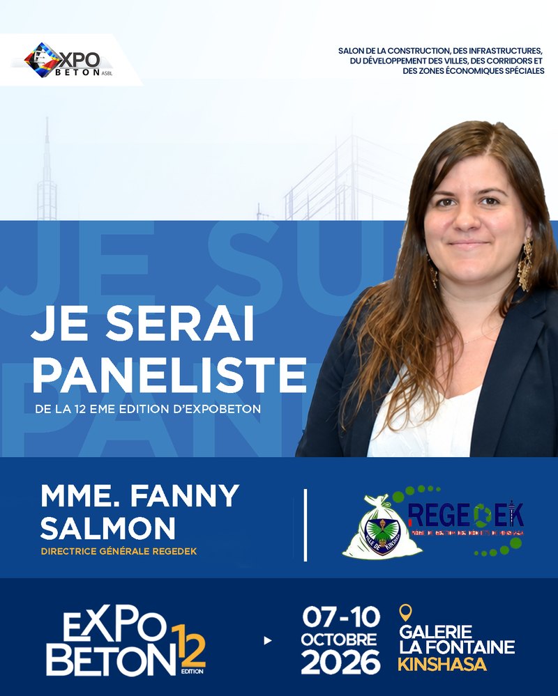Mme Fanny Salmon, Directrice Generale de la REGEDEK (Regie de Gestion des Déchets de Kinshasa), paneliste de la 12eme edition d’ExpoBeton RDC.