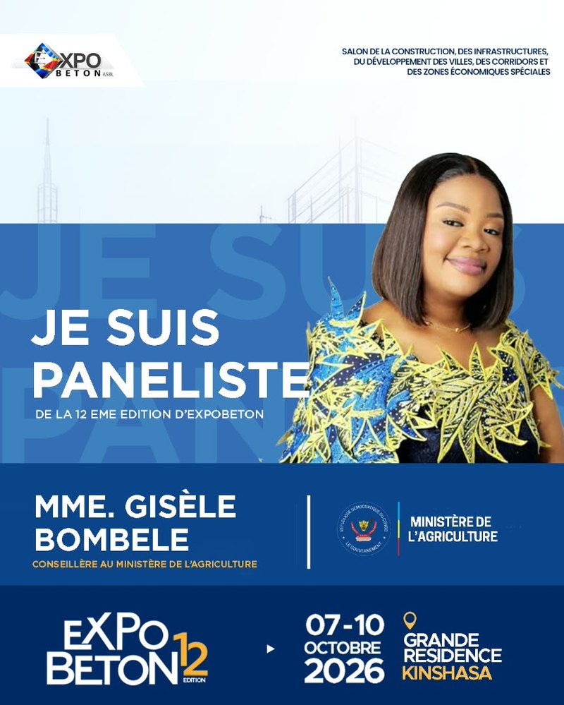 Mme Gisele Bombele, Conseillere au Ministere de l’Agriculture, paneliste de la 12eme edition d’ExpoBeton RDC.