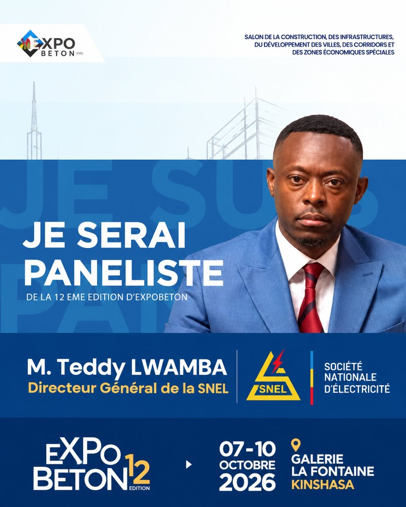 M. Teddy Lwamba, Directeur General de la SNEL (Societe Nationale d’Electricite), paneliste de la 12eme edition d’ExpoBeton RDC.
